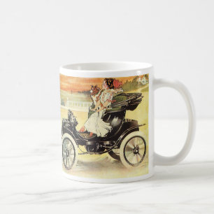 Mug Transport vintage, Femme en voiture convertible