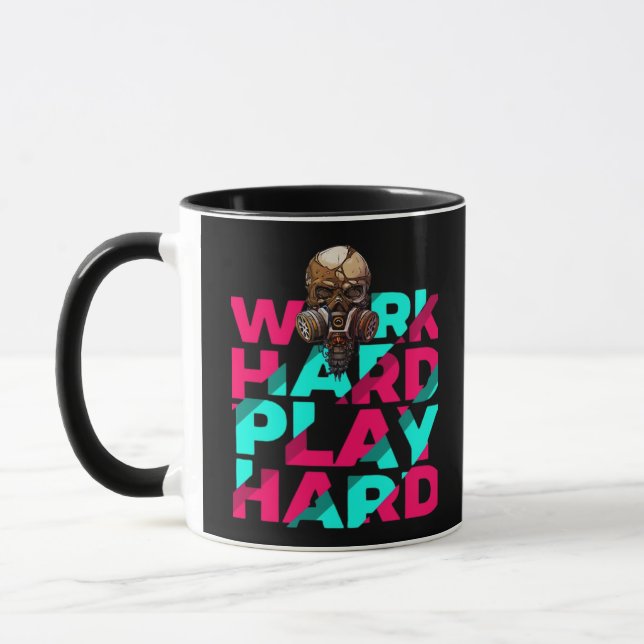 Mug Travailler dur Jouer dur Motivation crâne dur Esse (Gauche)