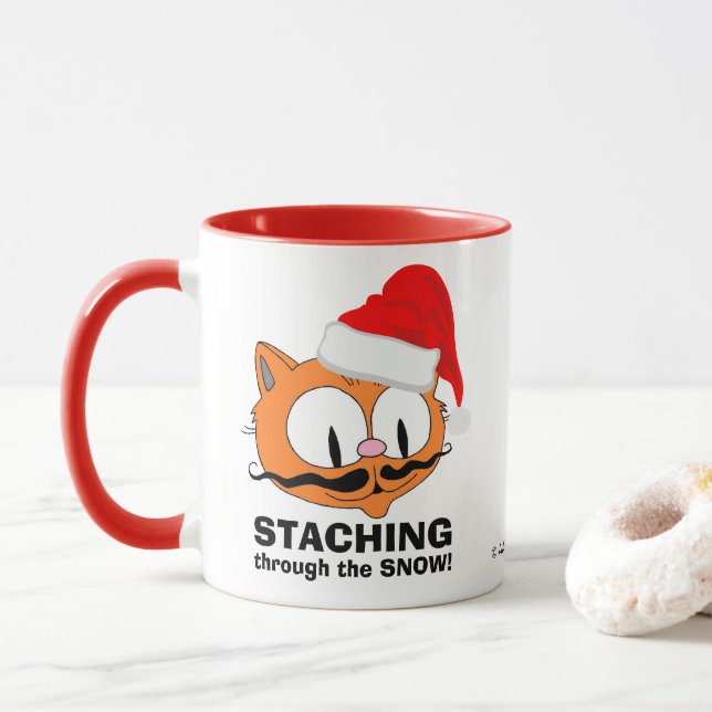 Mug Traverser La Neige ! Chat Humour Moustache (Avec donut)