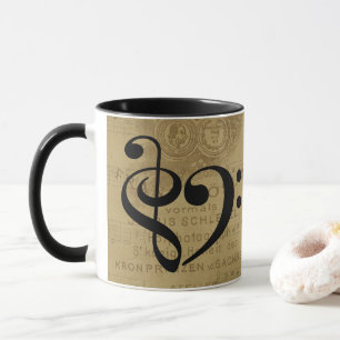 Mug Treble Clef Bass Clef Coeur feuille Vintage musiqu