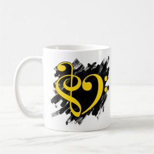 Mug Treble et Bass Clef Musical Coeur Jaune
