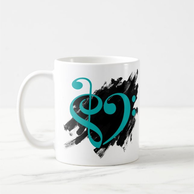 Mug Treble et Bass Clef Musical Coeur Turquoise (Gauche)