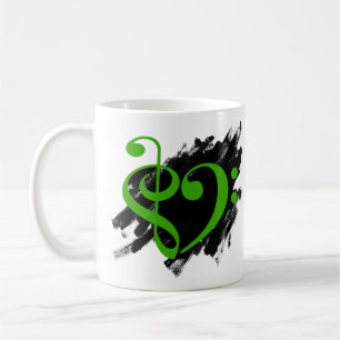 Mug Treble et Bass Clef Musical Coeur Vert
