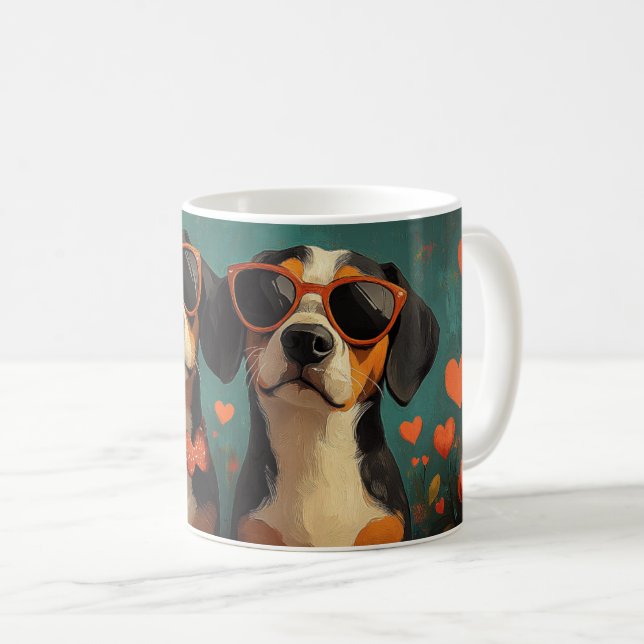 Mug Treeing Walker Coonhound Coeur Saint-Valentin (Devant droit)