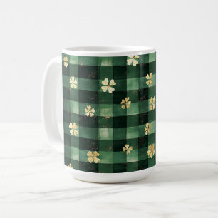 Mug Trèfles dorés à carreaux verts pour la Saint-Patri
