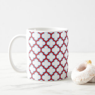 Mug Trellis blanc et rouge, treillis, Quatrefoil