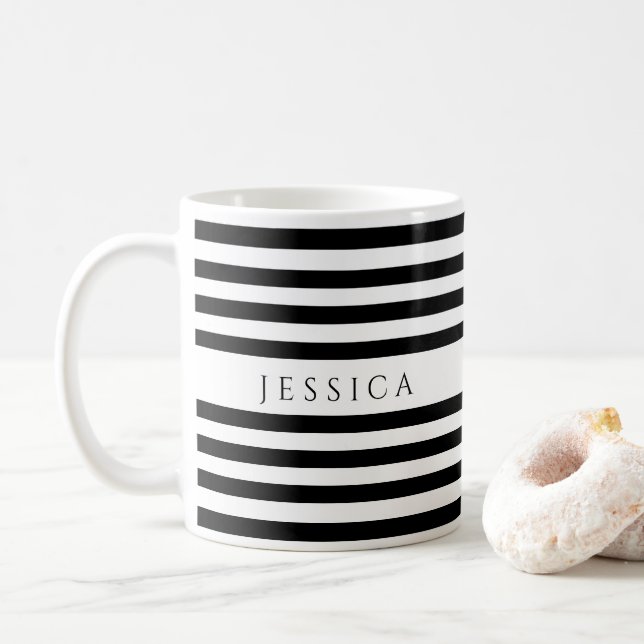 Mug Trendy Black & White Stripes Nom du Motif Café M (Avec donut)