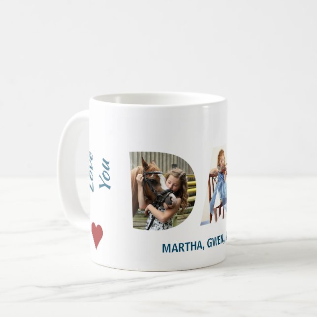 Mug Trendy DAD Transparent Love You Dad 3 Photos Coeur (Devant gauche)