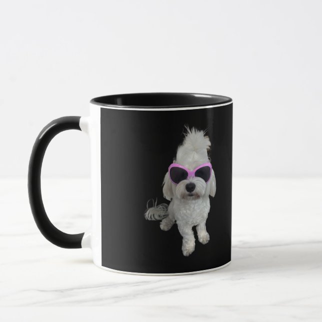 Mug Trendy Maltese Dog with Pink Glasses - Cute Pet (Gauche)