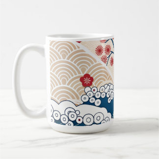 Mug Trendy Modern Japanese Wave & Sakura Pattern 