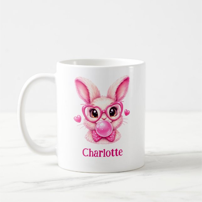 Mug Trendy Pink Bunny  with Bubble Gum – Custom Name (Gauche)