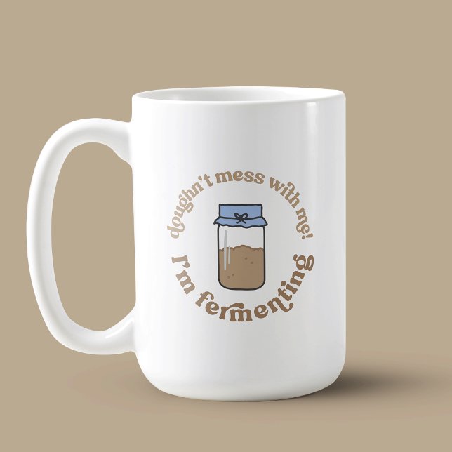 Mug Trendy Sourdough Starter Pain Baker Pun drôle (Funny sourdough baker porcelain mug with cute sourdough starter jar illustration)