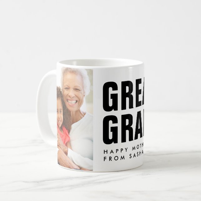 Mug Très grand. Grand-mère. Fête des mères Photo Café  (Devant gauche)