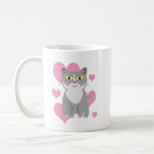Mug Très mignon art de chat gris amour drôle cartoon