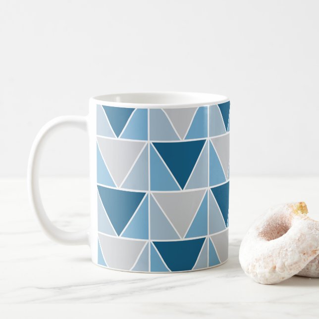Mug Triangles géométriques gris bleu géométrique (Avec donut)