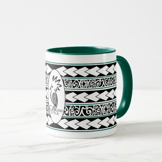 Mug Tribal Ethnic Vert Chasseur (Devant droit)