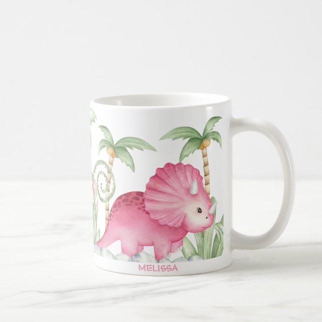 Mug Tricératops Dinosaur Rose Personnalisé (Droite)