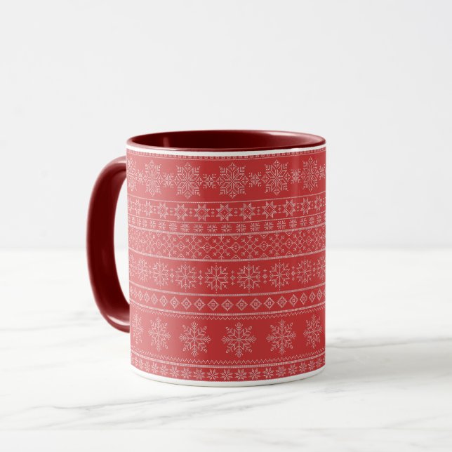 Mug Tricot de Noël noir rouge blanc design (Devant gauche)