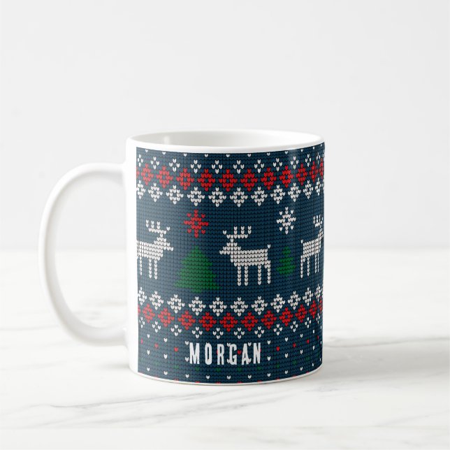 Mug Tricot Motif Pins de Noël Cerfs sur mesure (Gauche)