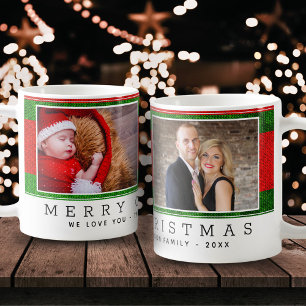 Mug Tricot Vert Rouge Noël Famille Photo Collage