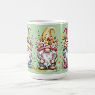Mug Trio de gnomes de printemps à l'aquarelle avec cha