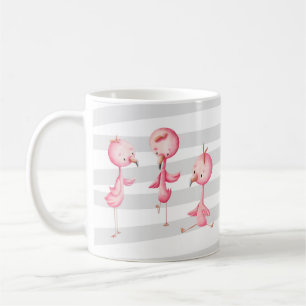 Mug Trio Flamant rose gris et rose illustré