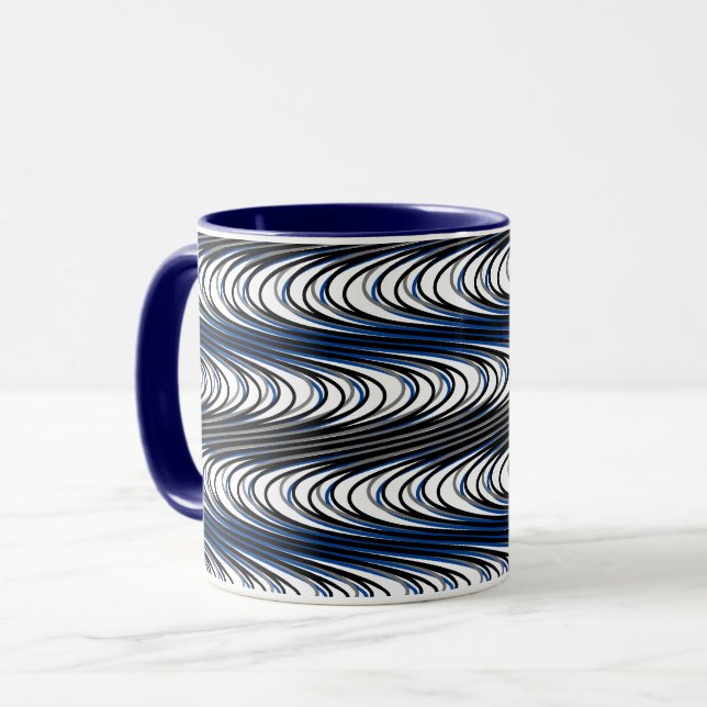 Mug Trippy Black Navy Blue Wavy Stripes Cool Abstrait (Devant gauche)