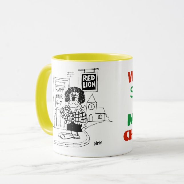 Mug Triste clown devant un pub en attendant une bonne  (Devant gauche)