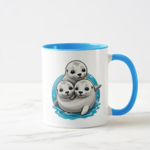 Mug Trois adorables bébés phoques aux grands yeux.