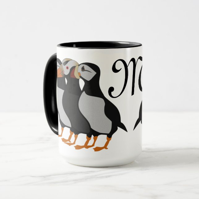 Mug Trois adorables Puffin debout ensemble Carton (Devant gauche)