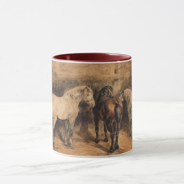 Mug Trois chevaux dans leur stabilité (Centre)