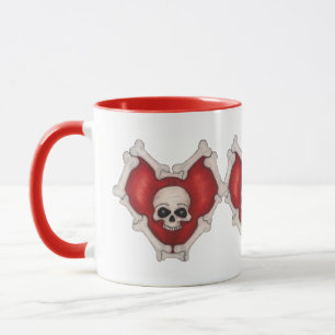 Mug Trois Coeurs rouges gothiques connectés crâne et o