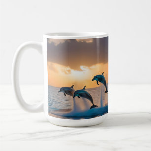 Mug Trois Dauphins Tournant Au Coucher Du Soleil,