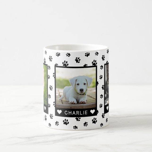 Mug Trois Pet Photos Noms Empreintes de pattes noirs P (Centre)