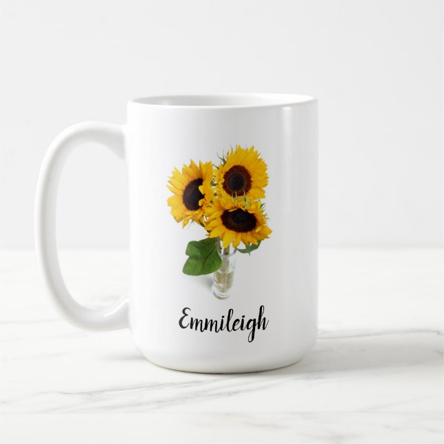 Mug Trois tournesols jaunes dans le vase Custom (Gauche)