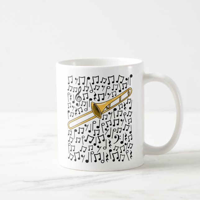Mug Trombone Avec Notes Musicales, Musicien De Laiton (Droite)