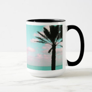 Mug Tropical Beach, Ocean View, Pink Clouds, Palm