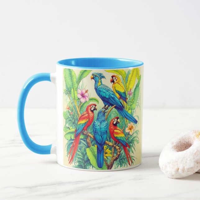 Mug Tropical Birds Botanical Illustration (Avec donut)