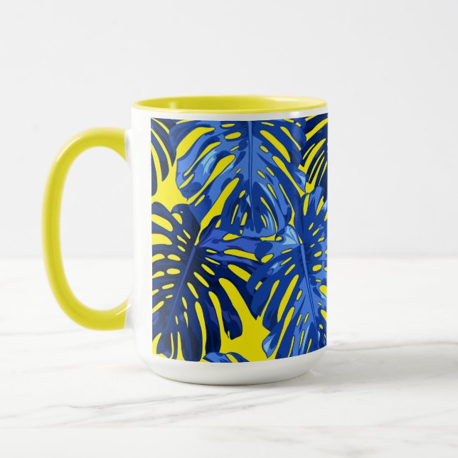Mug Tropical Blue Jellow Jungle Feuille coloré (Gauche)