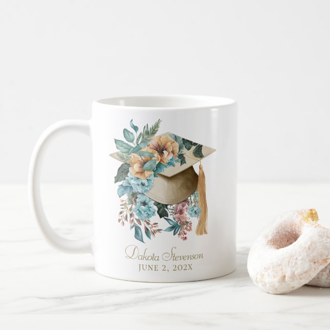 Mug Tropical Floral Graduation Casquette et Tassel Par (Avec donut)