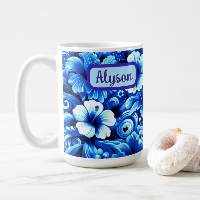 Mug Tropical Hawaiian Flowers Hibiscus Personalized (Avec donut)
