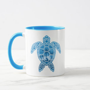 Mug Tropical Island Sea Turtle Design en bleu