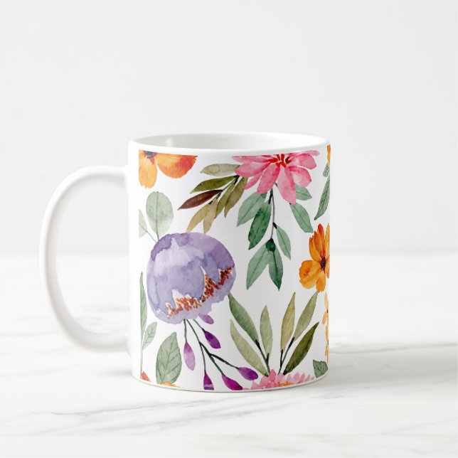 Mug Tropical Orange Yellow Lilac Floral (Gauche)