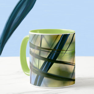 Mug Tropical Palm Fronds Abstrait bleu vert jaune