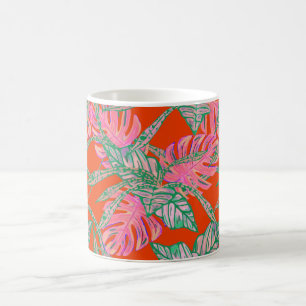 Mug Tropical Palm leaf monstera coleus rouge rose vert