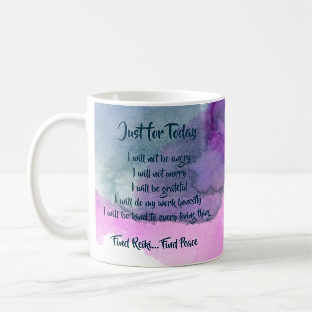 Mug Trouver Reiki, Trouver l'aquarelle bleu-bleu-pourp (Gauche)