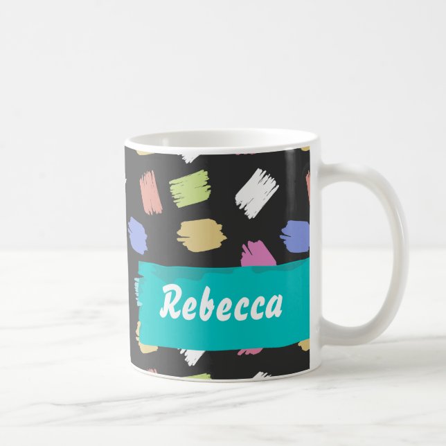 Mug Trucs de pinceau colorés sur noir Personnalisé (Droite)