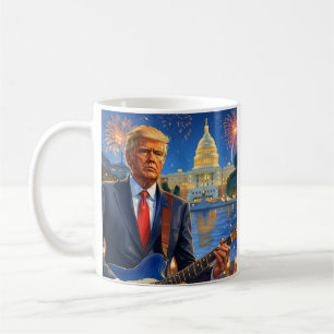 Mug Trump Jouant à la guitare électrique Feu d'artific