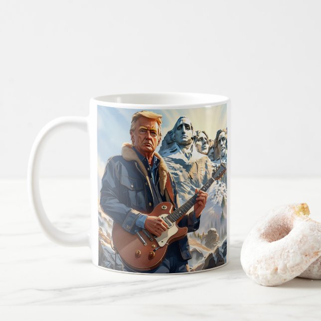 Mug Trump Jouant à la guitare électrique Mont Rushmore (Avec donut)