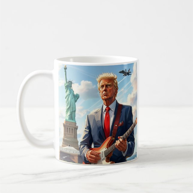 Mug Trump joue de la guitare électrique à la statue de (Gauche)
